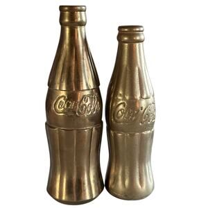 Solid Brass Coca Cola Pop Art Set/2 Mid Century Artwork Decor Coke bottle Gift